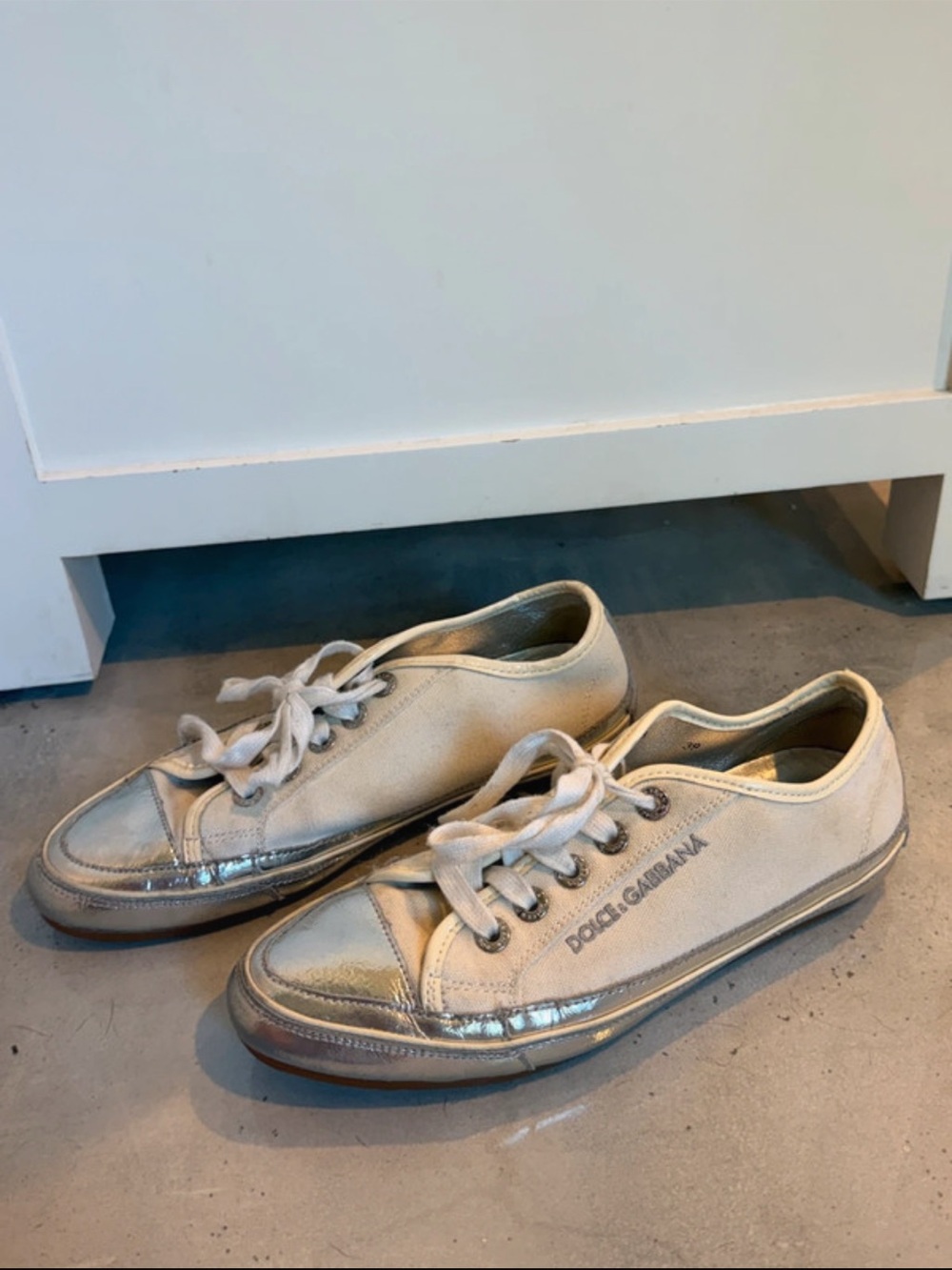 Dolce & Gabbana Kids Silver and Cream Canvas Sneakers